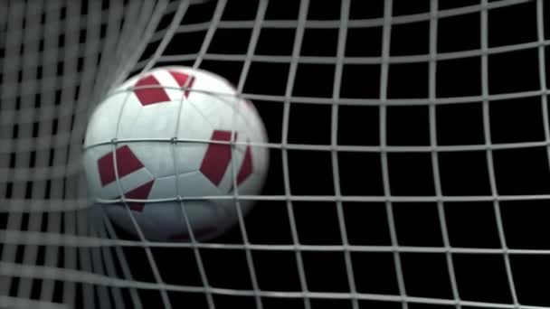 Мяч с флагами Латвии забивает гол. 3D анимация — стоковое видео