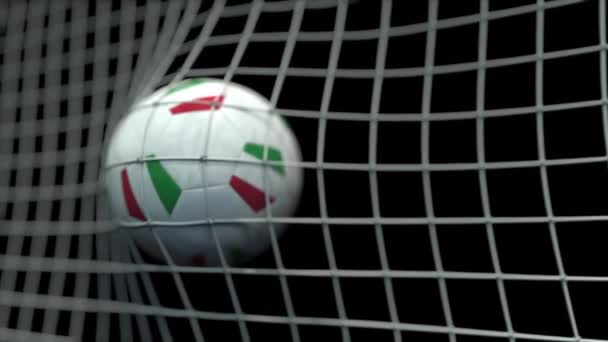 Ball med flaggor av Italien träffar mål. 3D-animering — Stockvideo