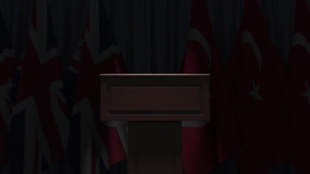 Mnoho vlajek Turecka a Velké Británie, 3D animace — Stock video