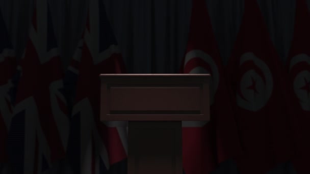 Veel vlaggen van Tunesië en het Verenigd Koninkrijk, 3D-animatie — Stockvideo