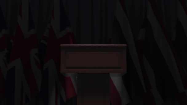 Bandeiras da Tailândia e do Reino Unido e tribuno, animação 3D — Vídeo de Stock
