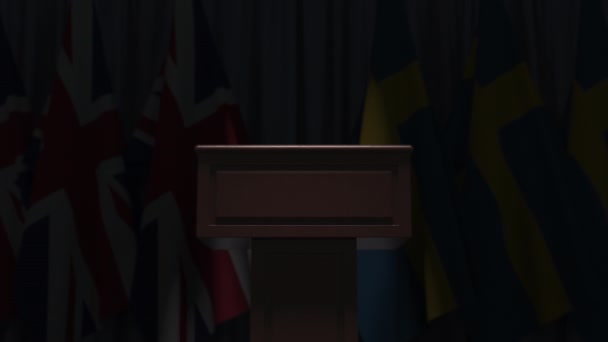 İsveç ve Birleşik Krallık 'ın birçok bayrağı, 3D animasyon — Stok video