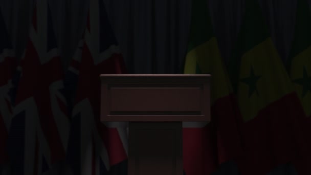 Многие флаги Сенегала и Великобритании, 3D анимация — стоковое видео