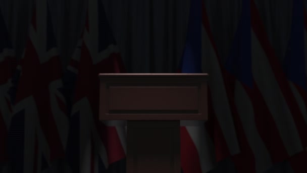 Muitas bandeiras de Porto Rico e do Reino Unido, animação 3D — Vídeo de Stock