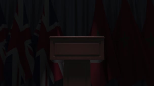 Fas ve Birleşik Krallık 'ın birçok bayrağı tribün, 3D animasyon arkasında — Stok video
