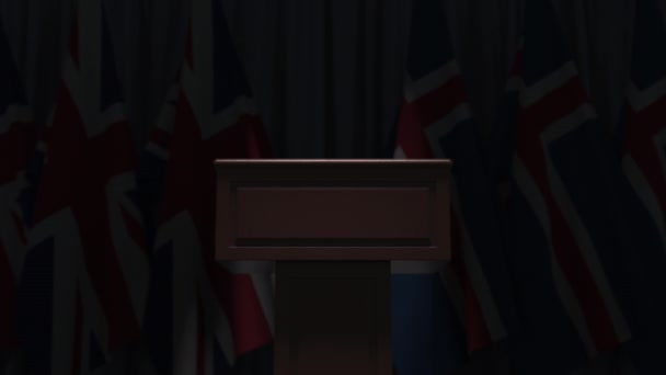 Sok zászló Izland és az Egyesült Királyság, 3D animáció — Stock videók