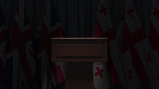 Gürcistan ve Birleşik Krallık bayrakları ve tribün, 3D animasyon — Stok video