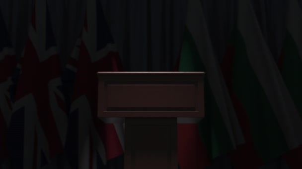 Bulgaristan ve Birleşik Krallık bayrakları ve tribün, 3D animasyon — Stok video