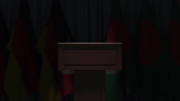 Flaggen von Bangladesch und Deutschland bei internationalem Treffen, 3D-Animation — Stockvideo