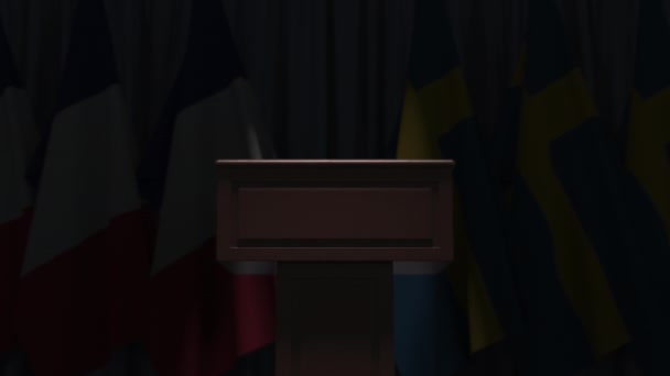 Muchas banderas de Suecia y Francia, animación 3D — Vídeos de Stock