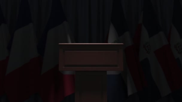 ドミニカ共和国とフランスの国際会議での旗、 3Dアニメーション — ストック動画