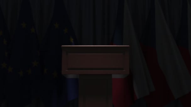Muitas bandeiras da República Checa e da União Europeia EU, animação 3D — Vídeo de Stock