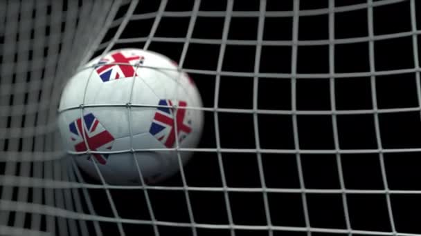 Ball med flaggor från Storbritannien träffar målet. 3D-animering — Stockvideo