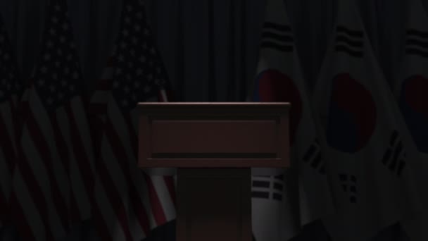 Nombreux drapeaux de Corée du Sud et des Etats-Unis, animation 3D — Video