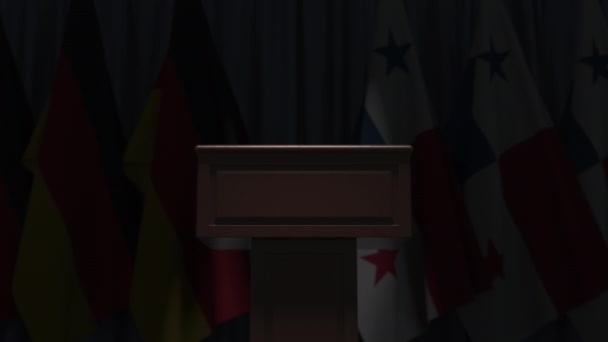 Panama ve Almanya bayrak sırası ve konuşmacı tribünü, kavramsal 3D animasyon — Stok video