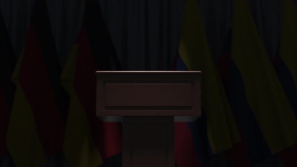 Banderas de Colombia y Alemania y tribuna, animación 3D — Vídeos de Stock