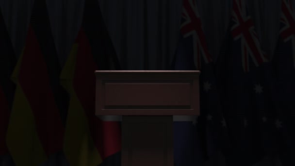 Drapeaux de l'Australie et de l'Allemagne lors d'une réunion internationale, animation 3D — Video