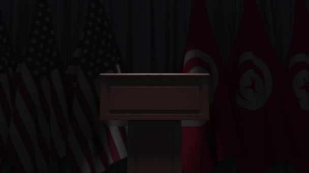 Viele Flaggen von Tunesien und den USA, 3D-Animation — Stockvideo