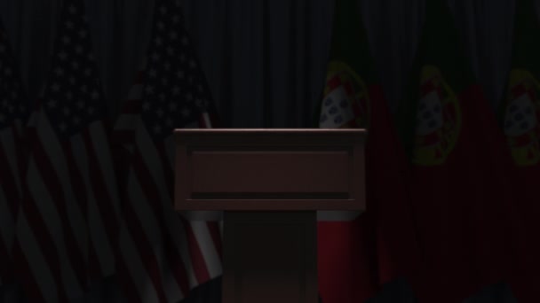 Nombreux drapeaux du Portugal et des Etats-Unis, animation 3D — Video