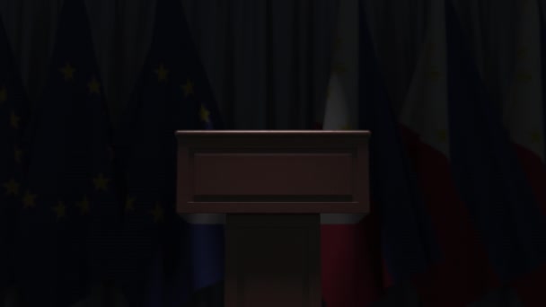 De nombreux drapeaux des Philippines et de l'Union européenne UE, animation 3D — Video