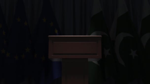 Many flags of Pakistan and the European Union EU, 3D animation — Stock Video