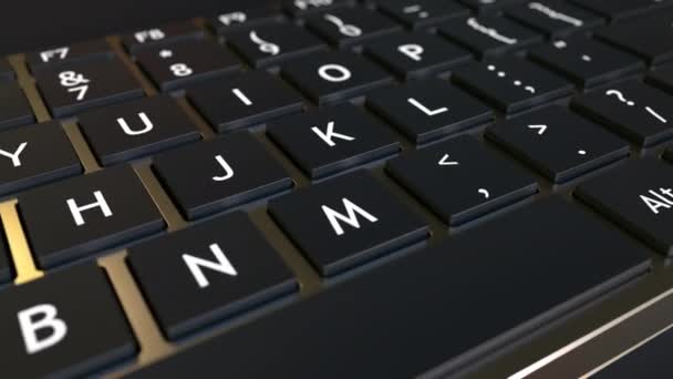 Anahtardaki bilgisayar klavyesi ve kutudaki kriko mesajı. Kavramsal 3d canlandırması — Stok video