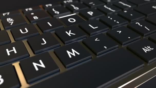 Клавиатура и разъем "в коробке" находят в клавише сообщение BREE. Концептуальная 3D анимация — стоковое видео