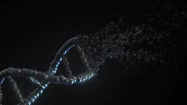Distruzione di molecole di DNA nero. Animazione 3D concettuale Loopable — Video Stock