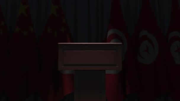 Many flags of Tunisia and China, 3D animation — Stock Video