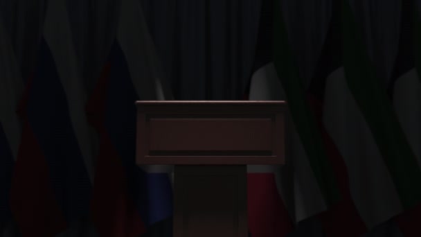 Banderas de Kuwait y Rusia en el encuentro internacional, animación 3D — Vídeo de stock