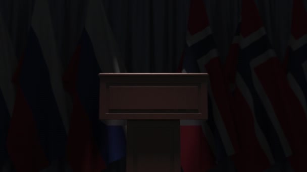 Σημαίες της Νορβηγίας και της Ρωσίας σε διεθνή συνάντηση, 3d animation — Αρχείο Βίντεο