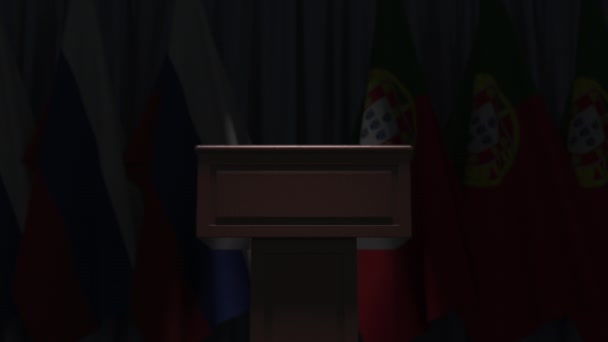 Muchas banderas de Portugal y Rusia, animación 3D — Vídeo de stock