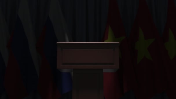 Flags of Vietnam and Russia at international meeting, 3D animation — Stock Video