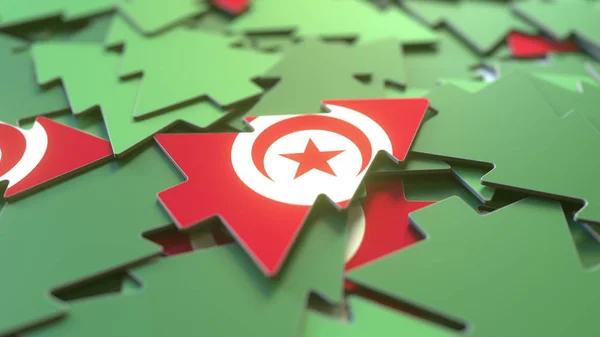 紙の上にチュニジアの旗の詳細クリスマスツリー.冬休み関連3Dレンダリング — ストック写真