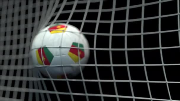 Ball with flags of Cameroon hits goal. 3D animation — Stock Video