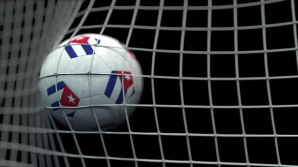 Ball with flags of Cuba hits goal. 3D animation — Stock Video