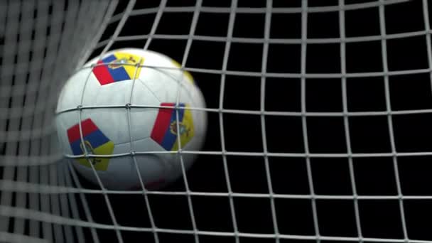 Bollen med Ecuadors flaggor träffar målet. 3D-animering — Stockvideo