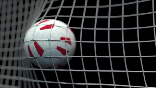 Ball with flags of Peru in goal against black background. Conceptual 3D animation — Stock Video