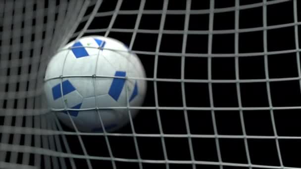 Bola con banderas de Nicaragua golpea gol. Animación 3D — Vídeos de Stock