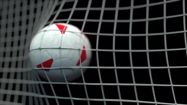 Bola con banderas de Indonesia golpea el gol. Animación 3D — Vídeo de stock