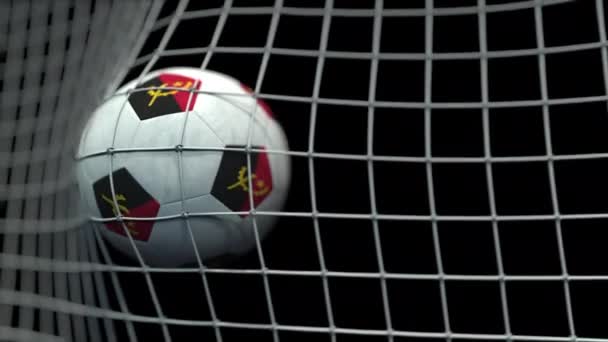 Ball with flags of Angola hits goal. 3D animation — ストック動画