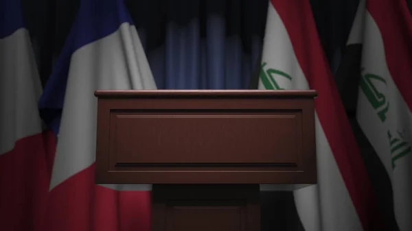 Drapeaux de l'Irak et de la France à la rencontre internationale, rendu 3D — Photo