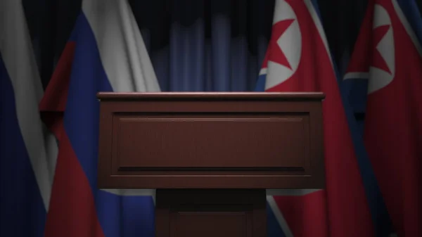Kuzey Kore ve Rusya 'nın birçok bayrağı, 3D görüntüleme — Stok fotoğraf