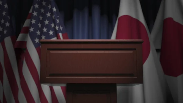 Muchas banderas de Japón y Estados Unidos, renderizado 3D —  Fotos de Stock