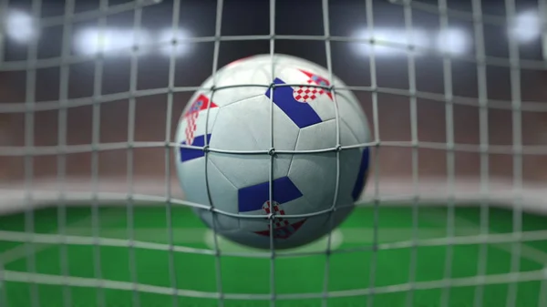 Fútbol con banderas de Croacia golpea gol neto. Renderizado 3D —  Fotos de Stock