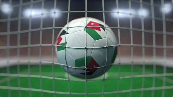 Football with flags of Jordan hits goal net. 3D rendering — Stock Photo, Image