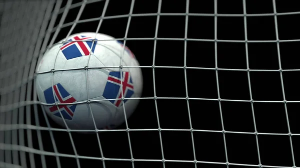 Bola con banderas de Islandia golpea gol. Renderizado 3D —  Fotos de Stock