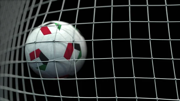 М'яч з прапорами Кувейту в гонці проти чорного фону. Концептуальний 3d рендеринг — стокове фото