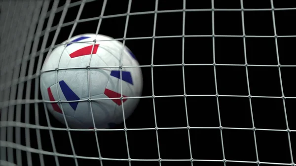 Bola com bandeiras de França bate gol. Renderização 3D — Fotografia de Stock