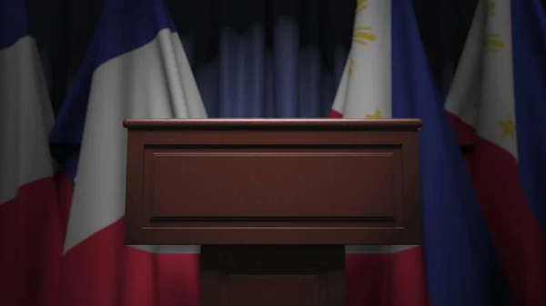 Viele philippinische und französische Flaggen, 3D-Darstellung — Stockfoto
